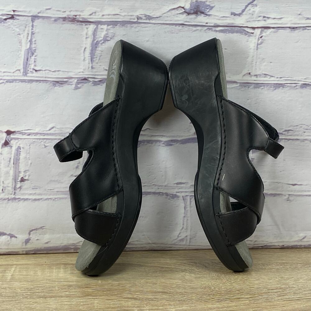 Dansko Black Leather Strappy Wedge Sandals Women's 40 US 9.5-10 Criss Cross - Picture 5 of 8